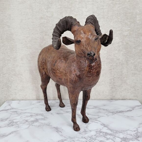 Vintage Tooled Leather Ram Sculpture Folk Art Perfect for your Cabin Lodge Ranch - Picture 6 of 15